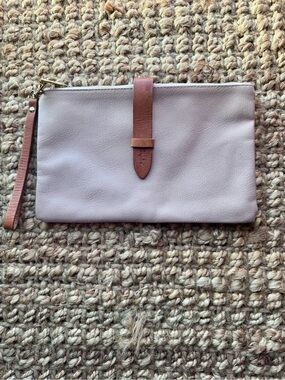 Garuglieri Mauve Leather Wristlet Clutch with Tan Strap